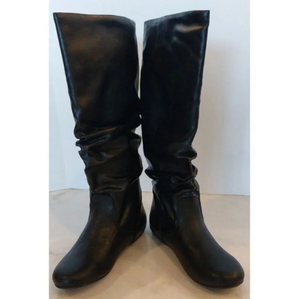 Women's‎ Black Scrunched Ruched Round Toe Boots Size 5 1/2 M